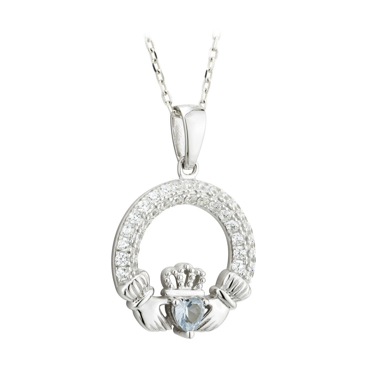 December Birthstone Silver Claddagh Pendant