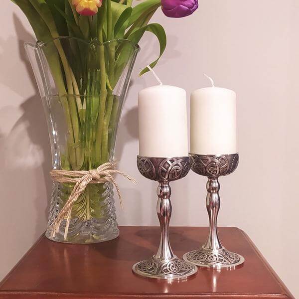 Kells Pewter Candle Holders with candles