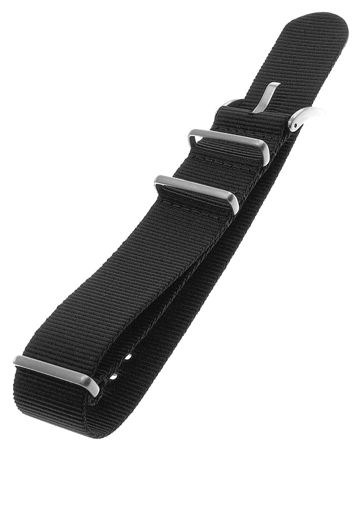 IsoBright Black Nylon NATO Strap, Steel LOGO Buckle, 22 or 24 mm, INB100