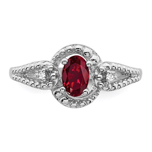 Lab Created Ruby and Genuine Diamond Ring - July Birthstone Ring