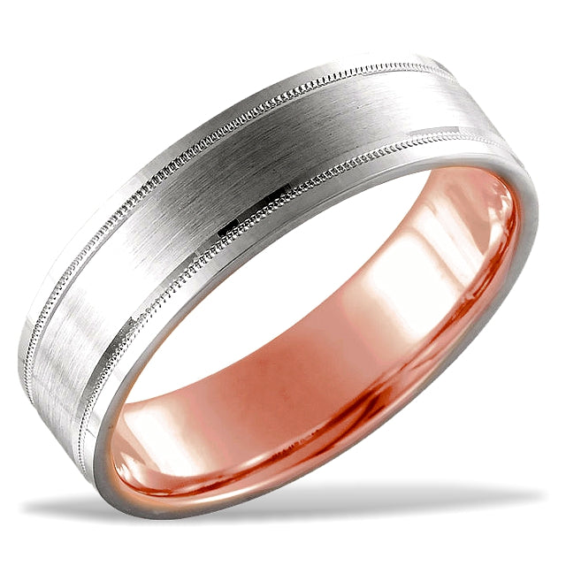 Hidden Blush 14k White and Rose Gold Wedding Band