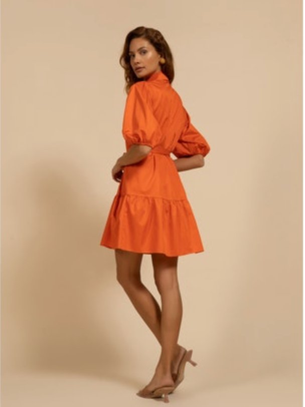 Cosmos Puff Sleeve Shirtdress | Orange