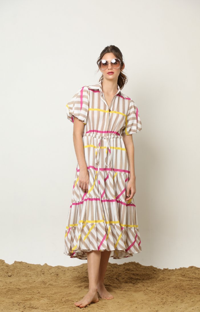 Danielle Midi Dress | Khaki Stripe