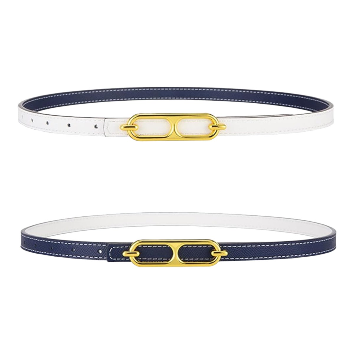 Double Loop Reversible Leather Belt | White & Navy