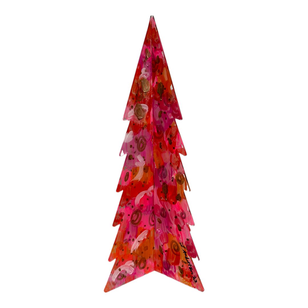 Large Hand Painted Acrylic Christmas Tree | Pink & Orange Swirl