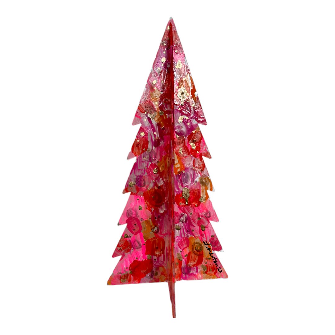 Large Hand Painted Acrylic Christmas Tree | Pink & Orange Swirl