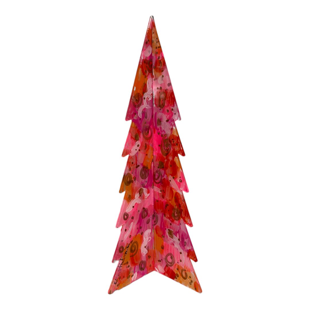 Large Hand Painted Acrylic Christmas Tree | Pink & Orange Swirl