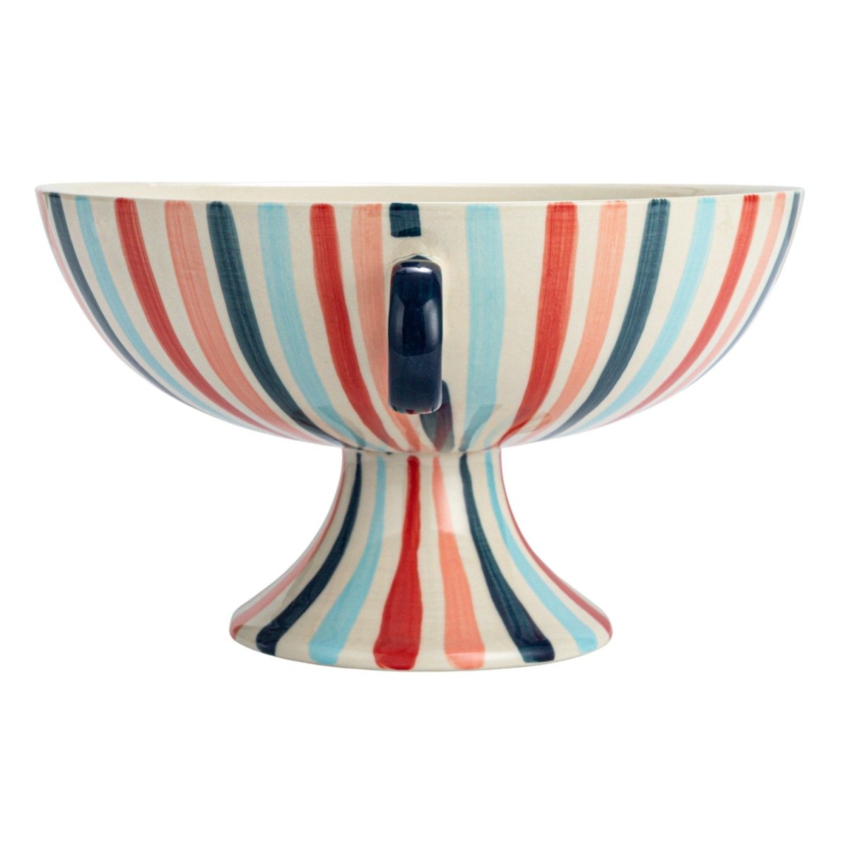 Striped Hand-Painted Stoneware Footed Bowl