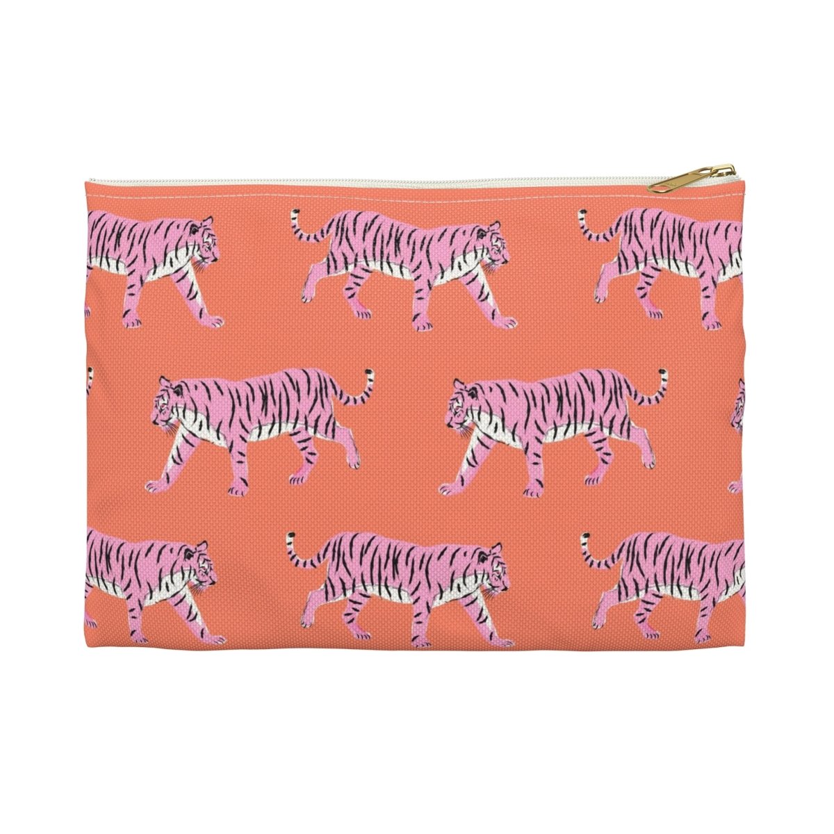 Tiger Pink & Orange Small Flat Single Initial Zip Pouch