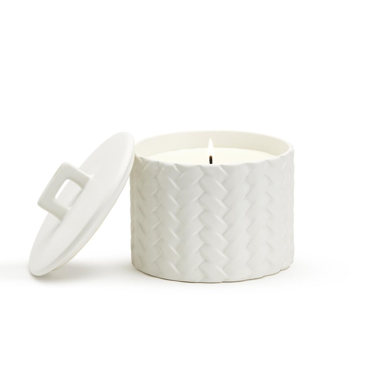 White Fig-Scented Basket Weave Ceramic Candle