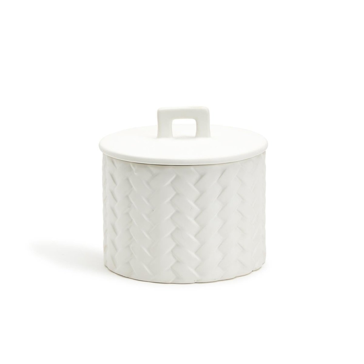 White Fig-Scented Basket Weave Ceramic Candle