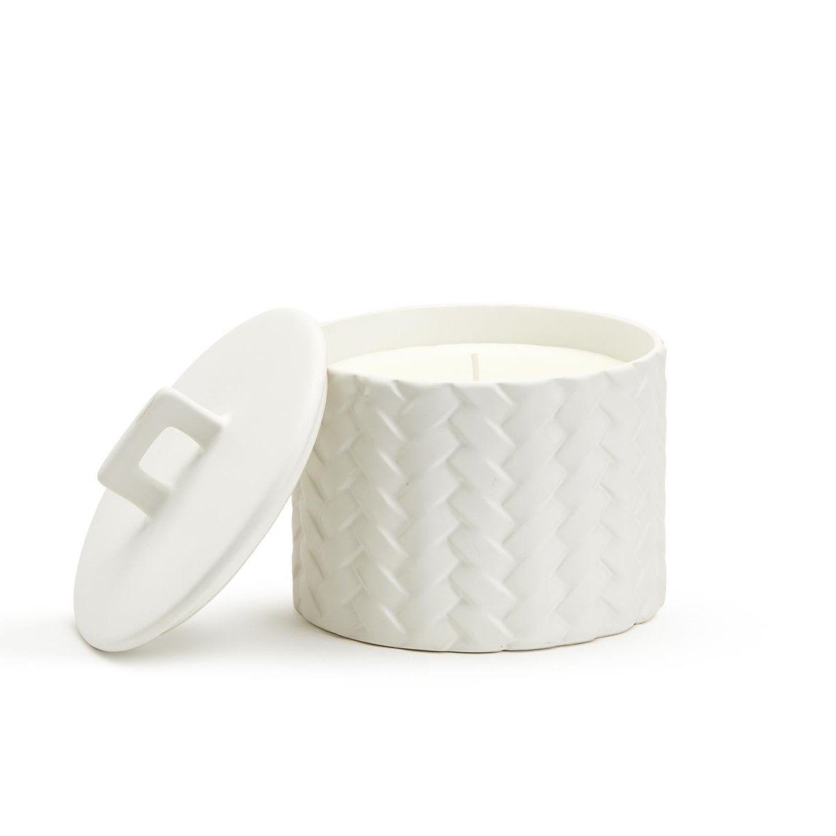 White Fig-Scented Basket Weave Ceramic Candle