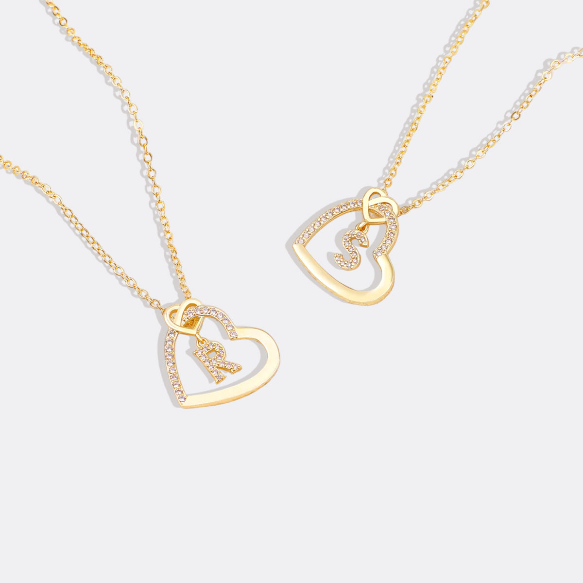 Interlocking Diamond Initial Pave Heart Necklace