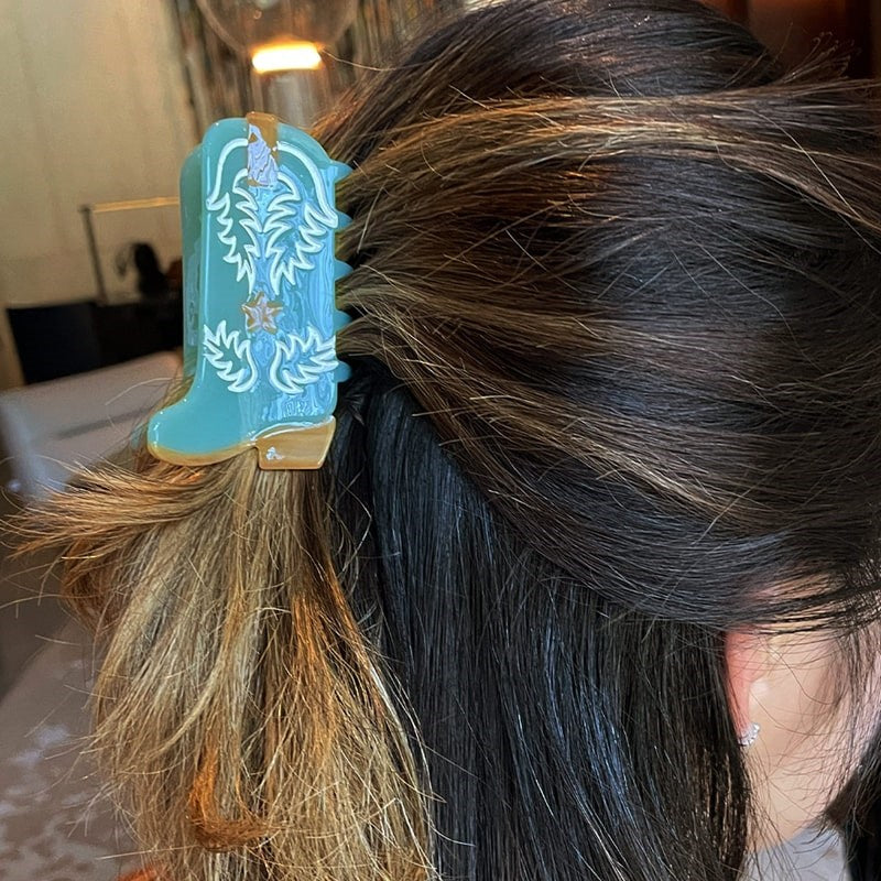 Eco Western Boots Hair Claw Clip - Turquoise