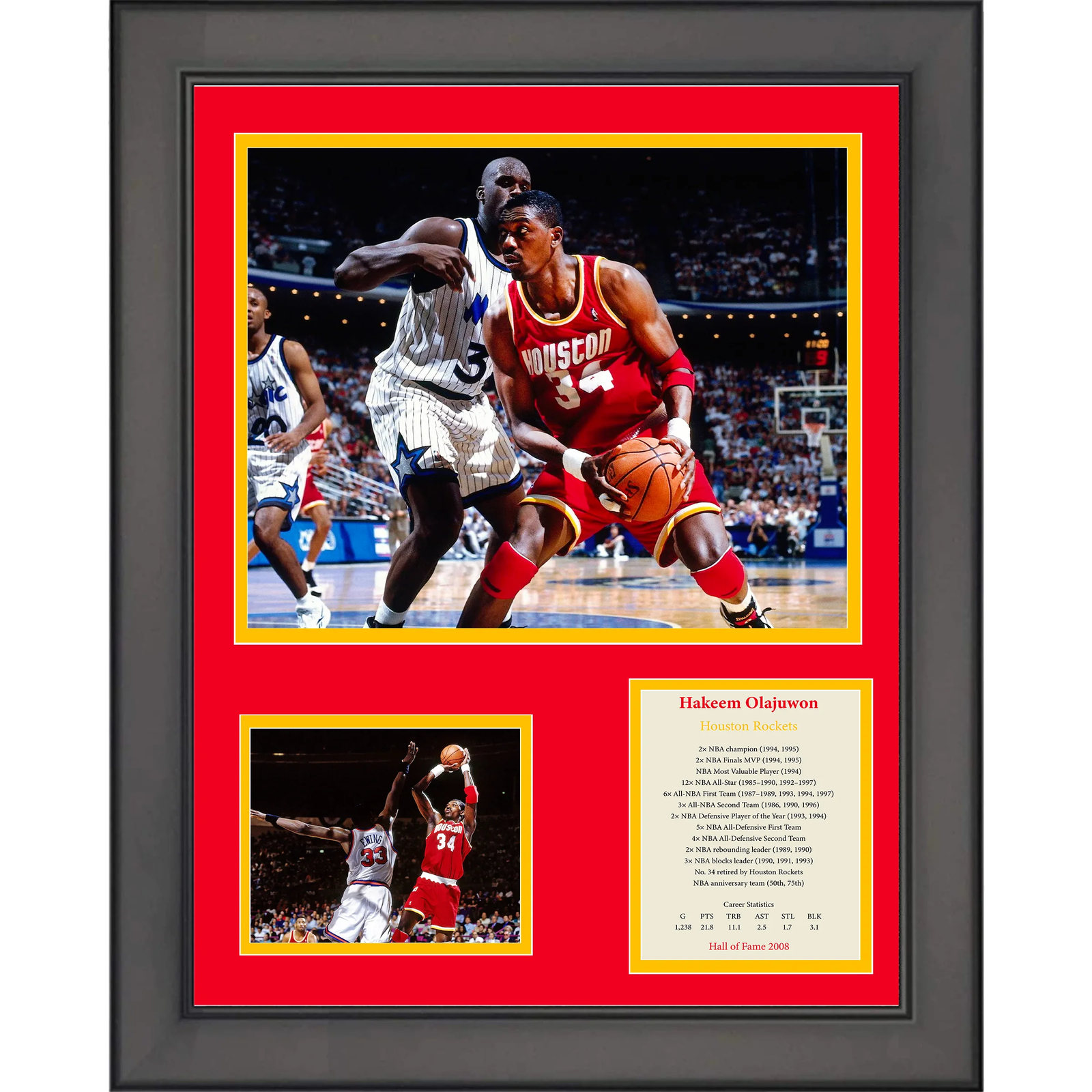 Framed Hakeem Olajuwon Hall of Fame Houston Rockets Basketball 12