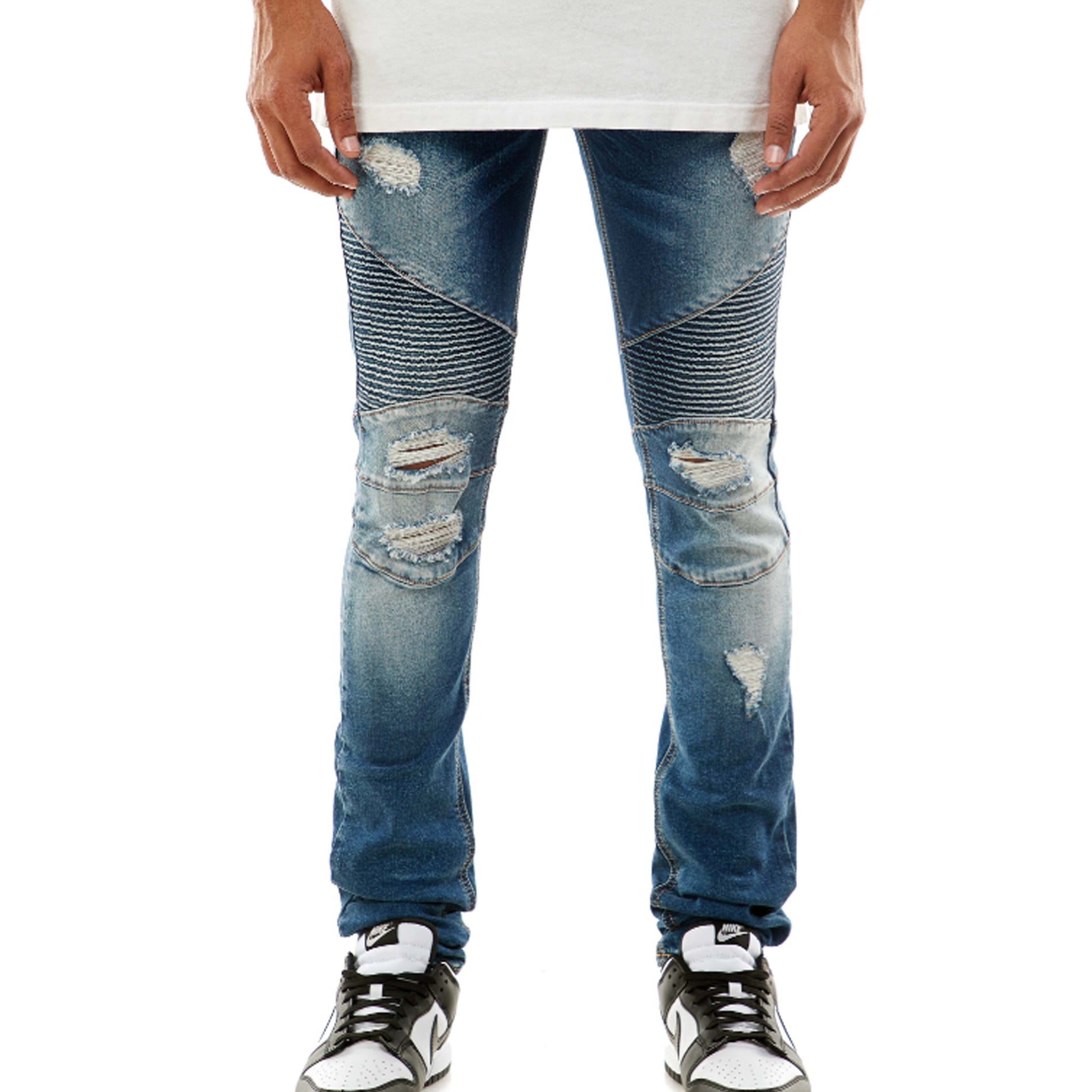 KDNK Destroyed Moto Denim Pant (Dark Medium Blue)