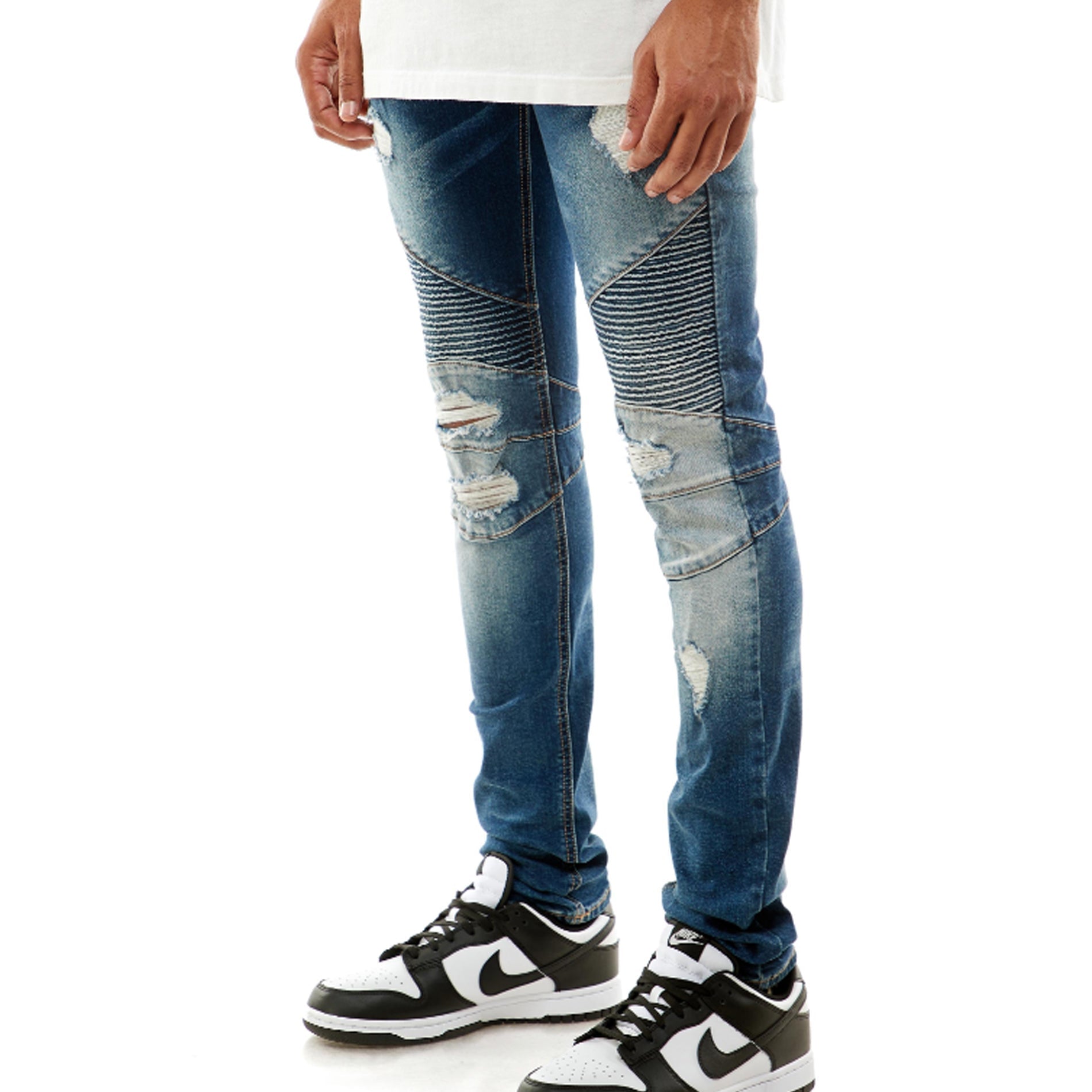 KDNK Destroyed Moto Denim Pant (Dark Medium Blue)