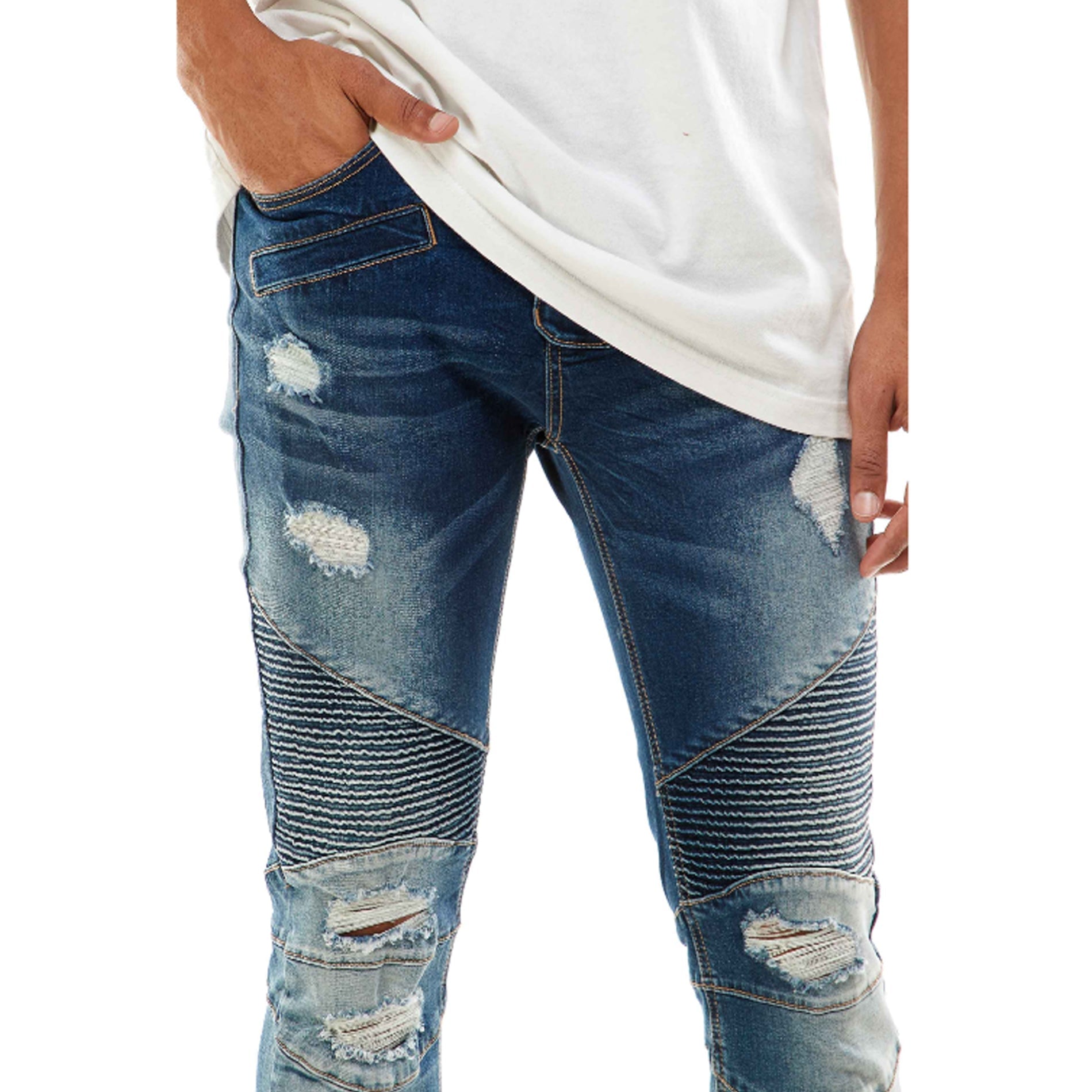 KDNK Destroyed Moto Denim Pant (Dark Medium Blue)