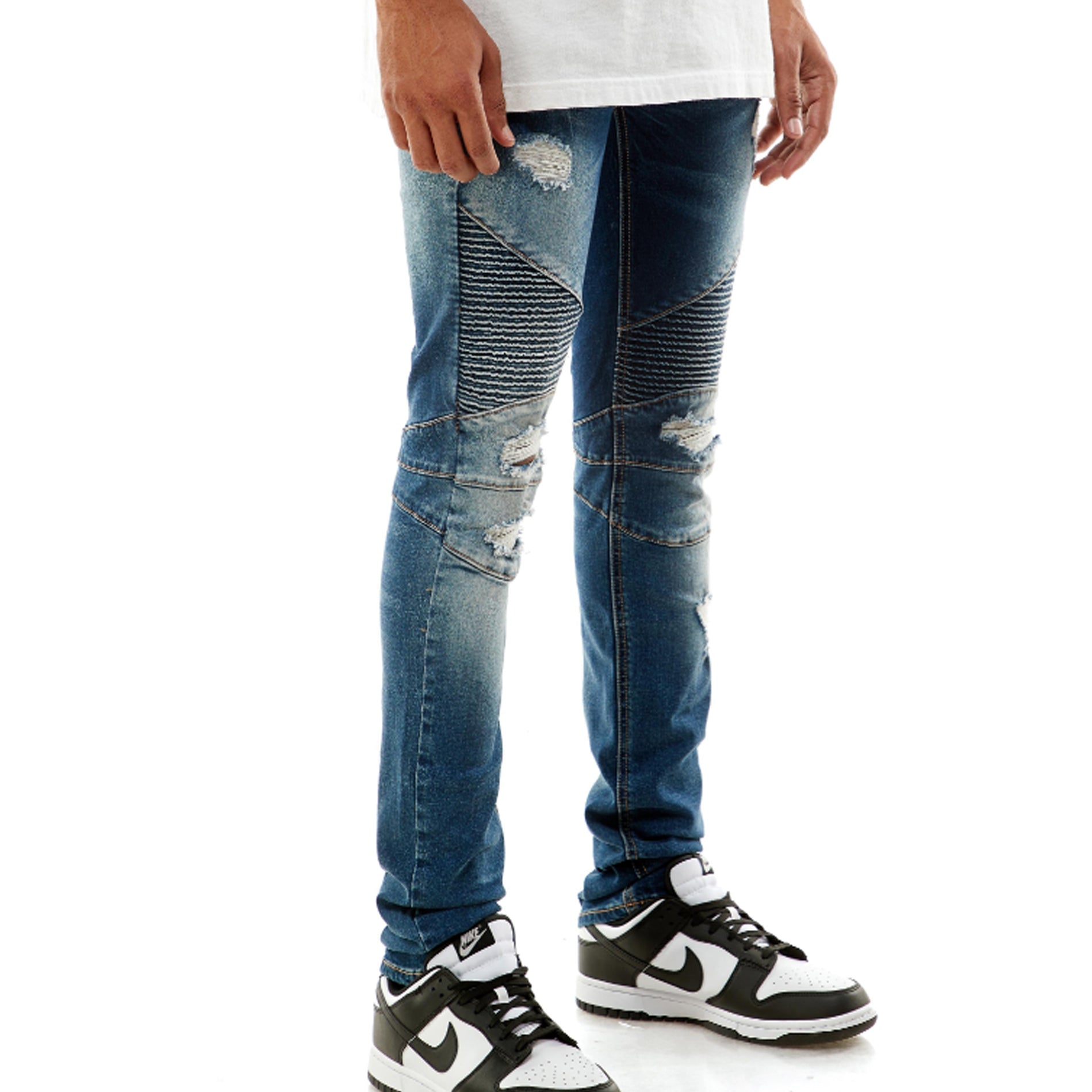 KDNK Destroyed Moto Denim Pant (Dark Medium Blue)