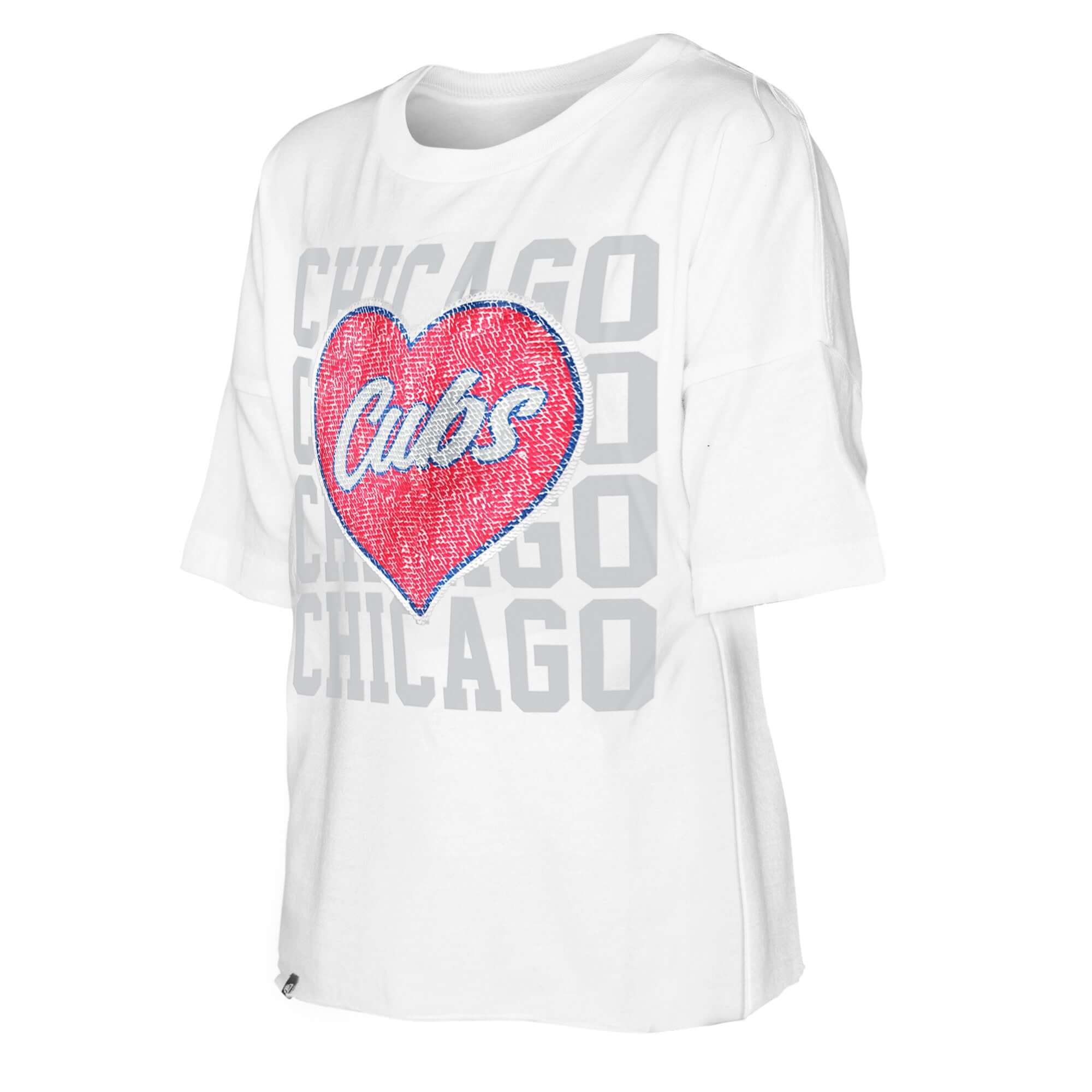 Chicago Cubs Girls Youth Flip Sequin Heart Crop Top - White