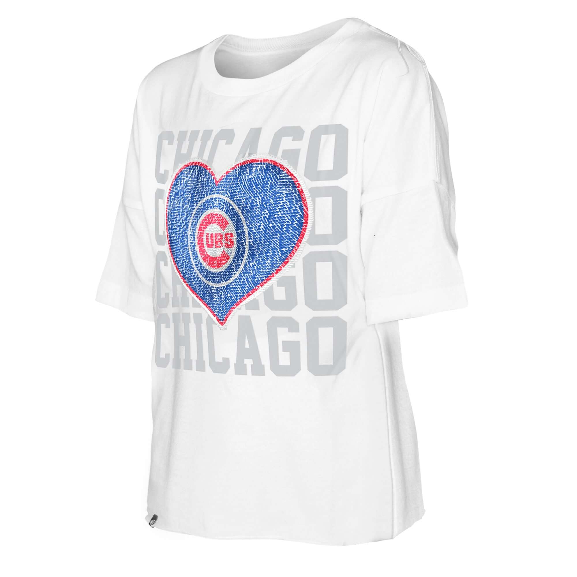 Chicago Cubs Girls Youth Flip Sequin Heart Crop Top - White