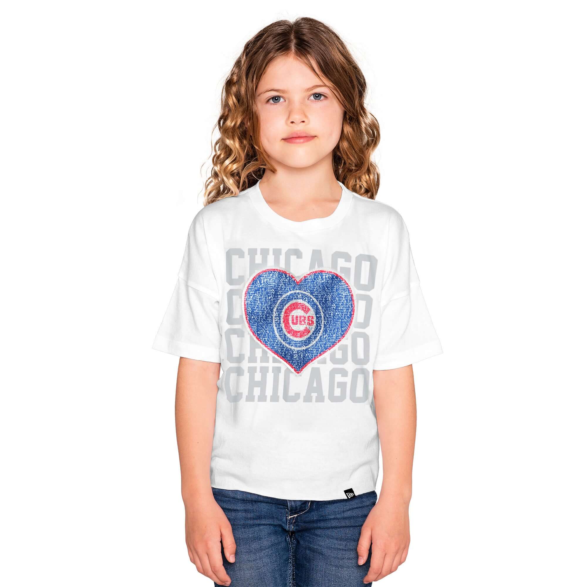 Chicago Cubs Girls Youth Flip Sequin Heart Crop Top - White