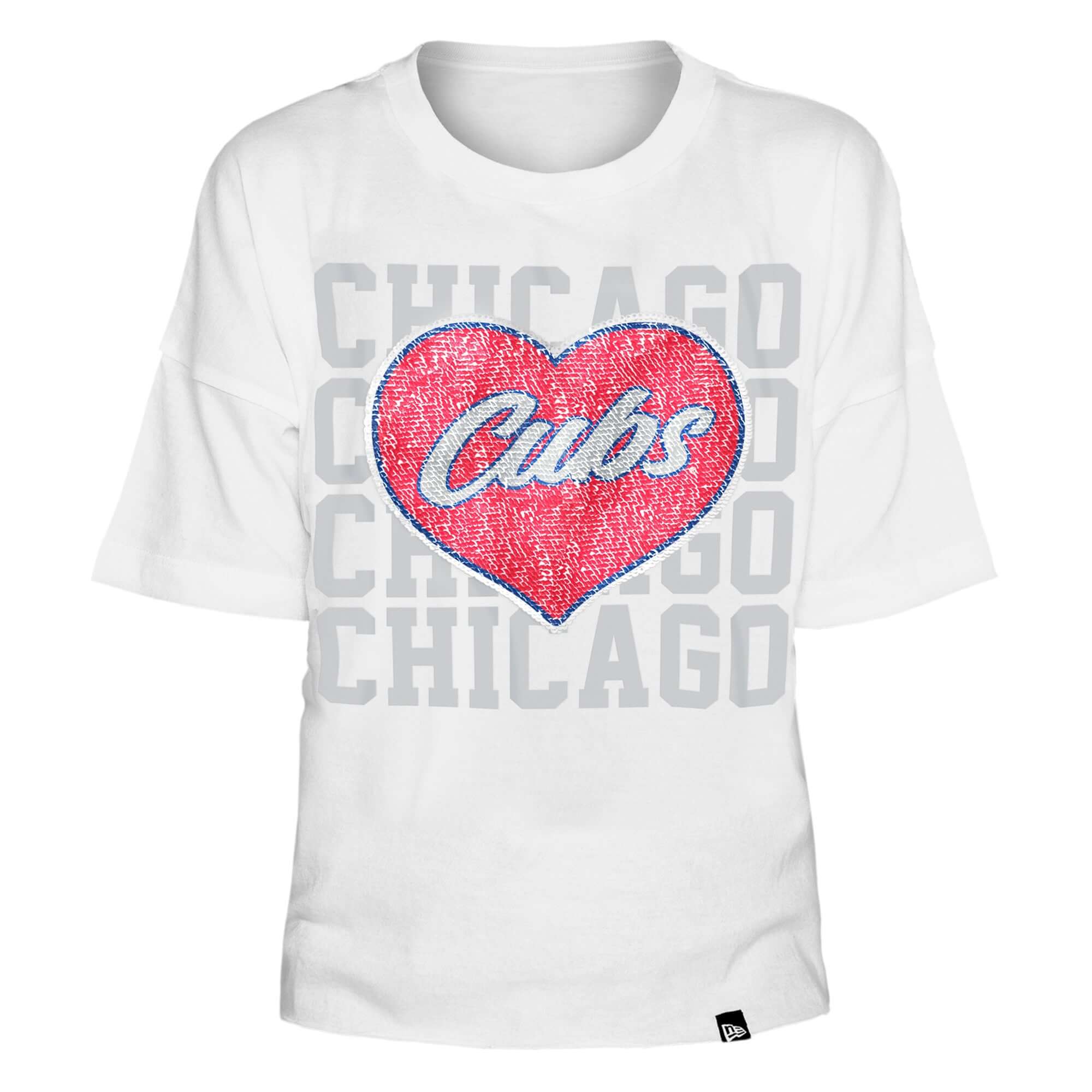 Chicago Cubs Girls Youth Flip Sequin Heart Crop Top - White