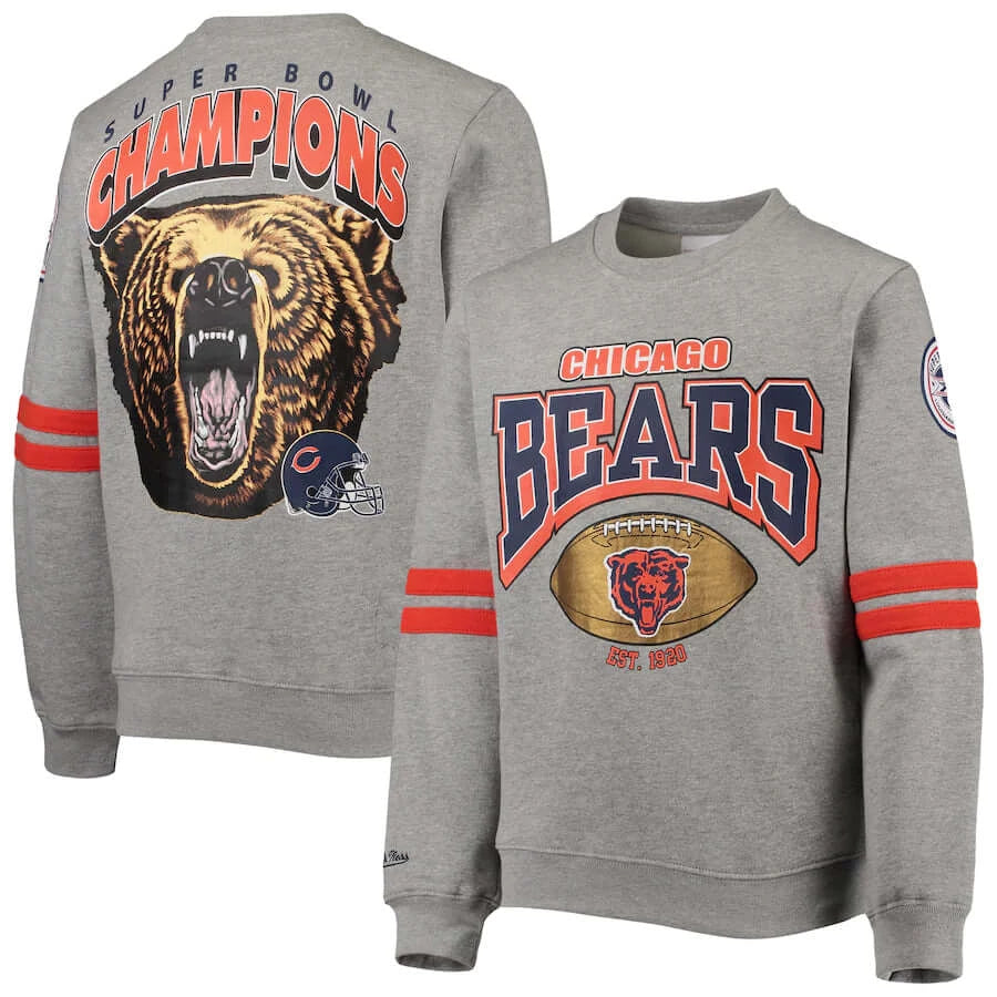 Chicago Bears Mitchell & Ness Youth Allover Pullover Sweatshirt - Heathered Gray