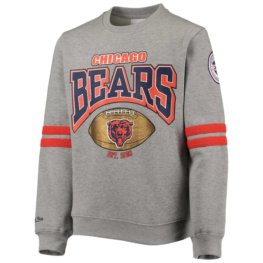 Chicago Bears Mitchell & Ness Youth Allover Pullover Sweatshirt - Heathered Gray