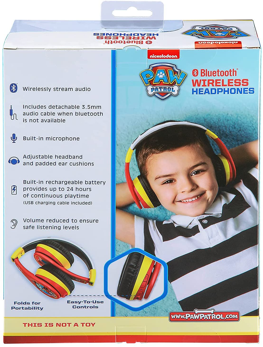 Paw Patrol Kids Bluetooth Headphones, Wireless Headphones with Microphone Includes Aux Cord, Volume Reduced Kids Foldable Headphones for School, Home, or Travel