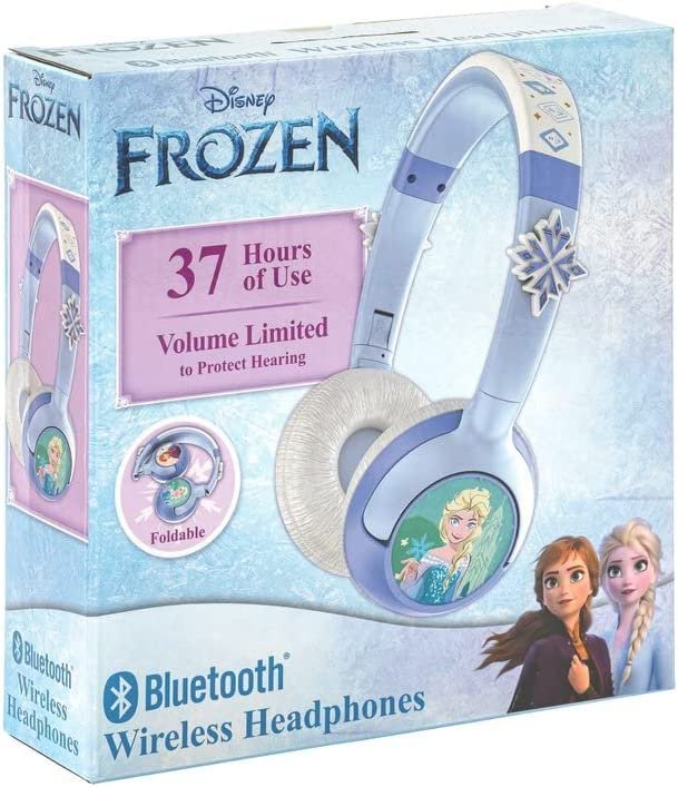 eKids Frozen Kids Bluetooth Headphones, Wireless Headphones with Microphone Includes Aux Cord, Volume Reduced Kids Foldable Headphones for School, Home, or Travel