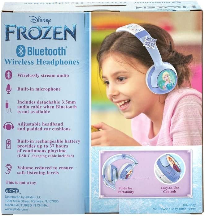 eKids Frozen Kids Bluetooth Headphones, Wireless Headphones with Microphone Includes Aux Cord, Volume Reduced Kids Foldable Headphones for School, Home, or Travel