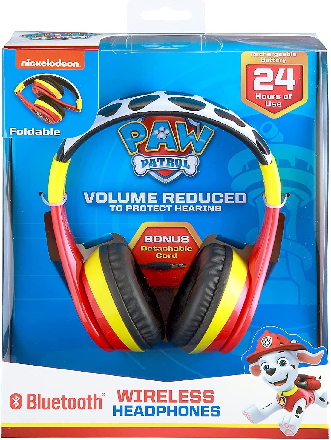 Paw Patrol Kids Bluetooth Headphones, Wireless Headphones with Microphone Includes Aux Cord, Volume Reduced Kids Foldable Headphones for School, Home, or Travel