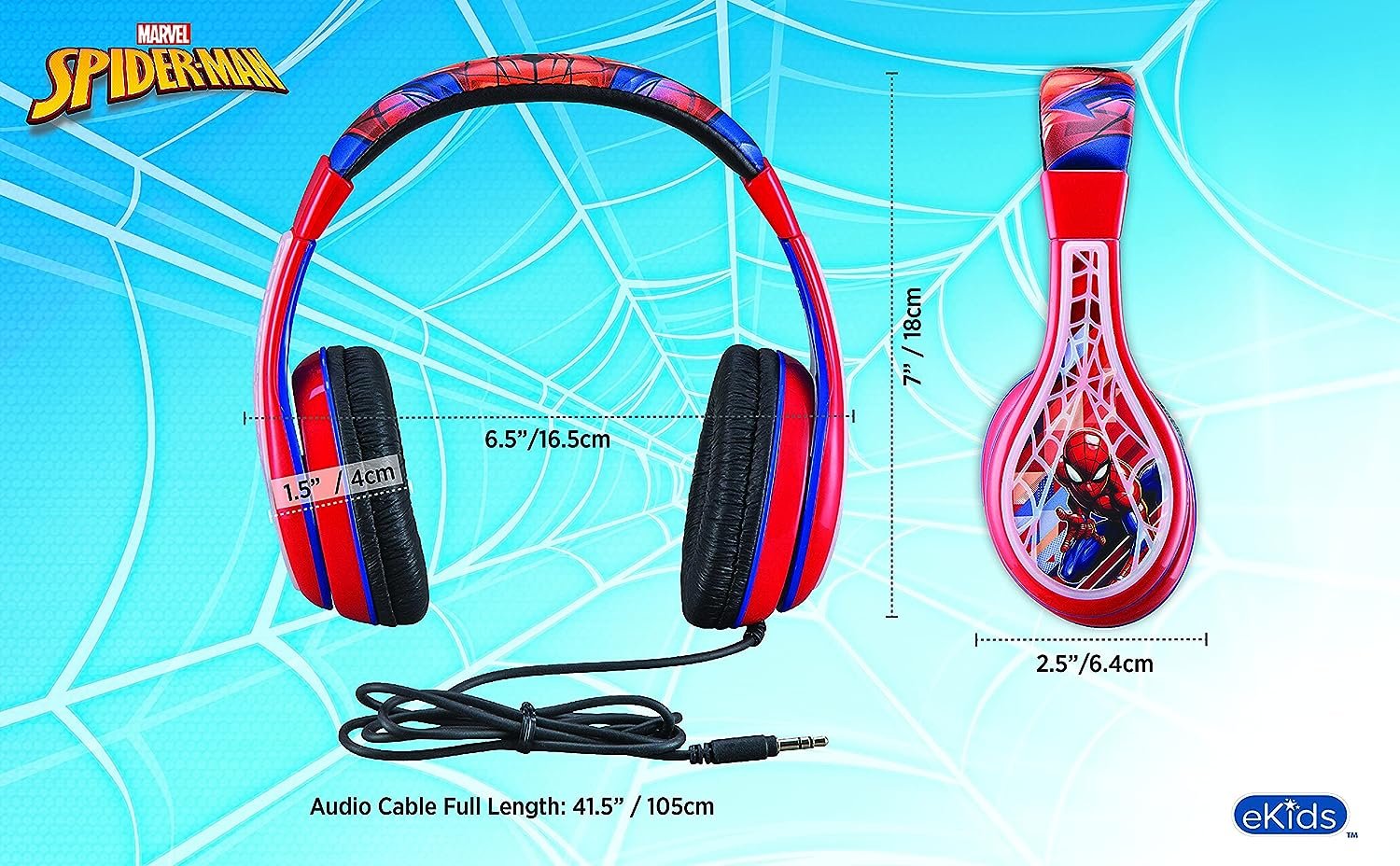 Spiderman Kids Headphones, Volume Limiting