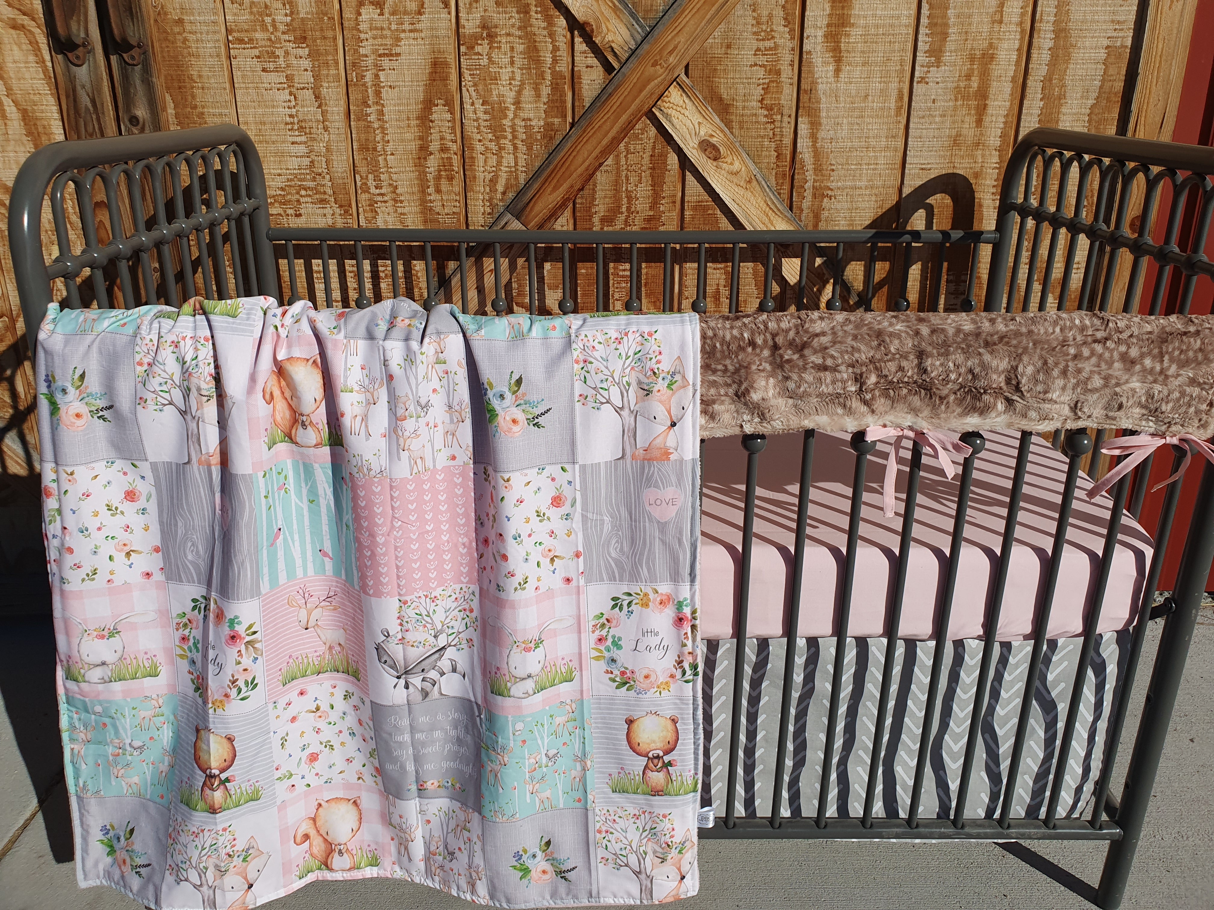 New Release Girl Crib Bedding - Little Lady Floral Woodland Animals Baby Bedding Collection