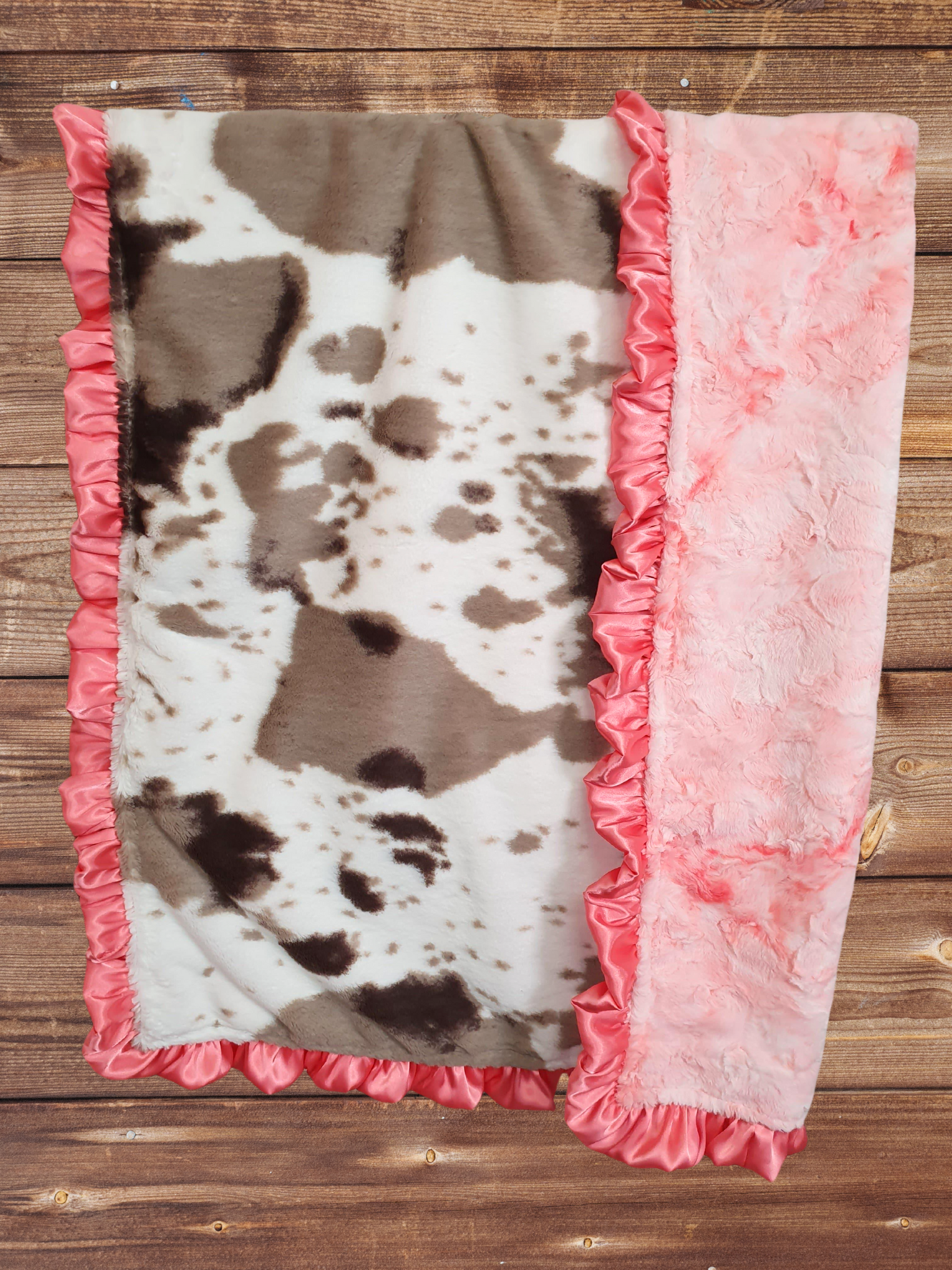 Ruffle Baby Blanket - Brown Sugar Cow and Blossom Minky Western Blanket