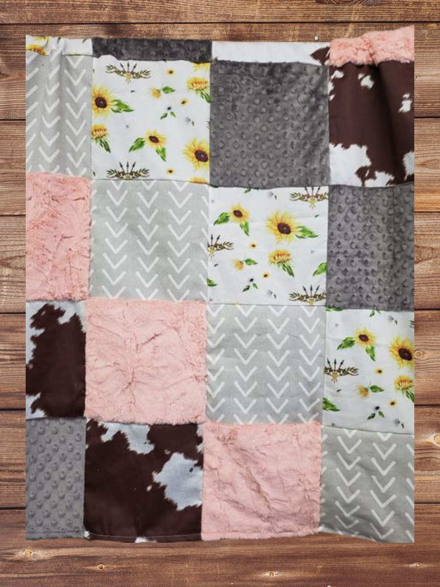 Patchwork Blanket - Boho Sunflower and Calf Minky Blanket