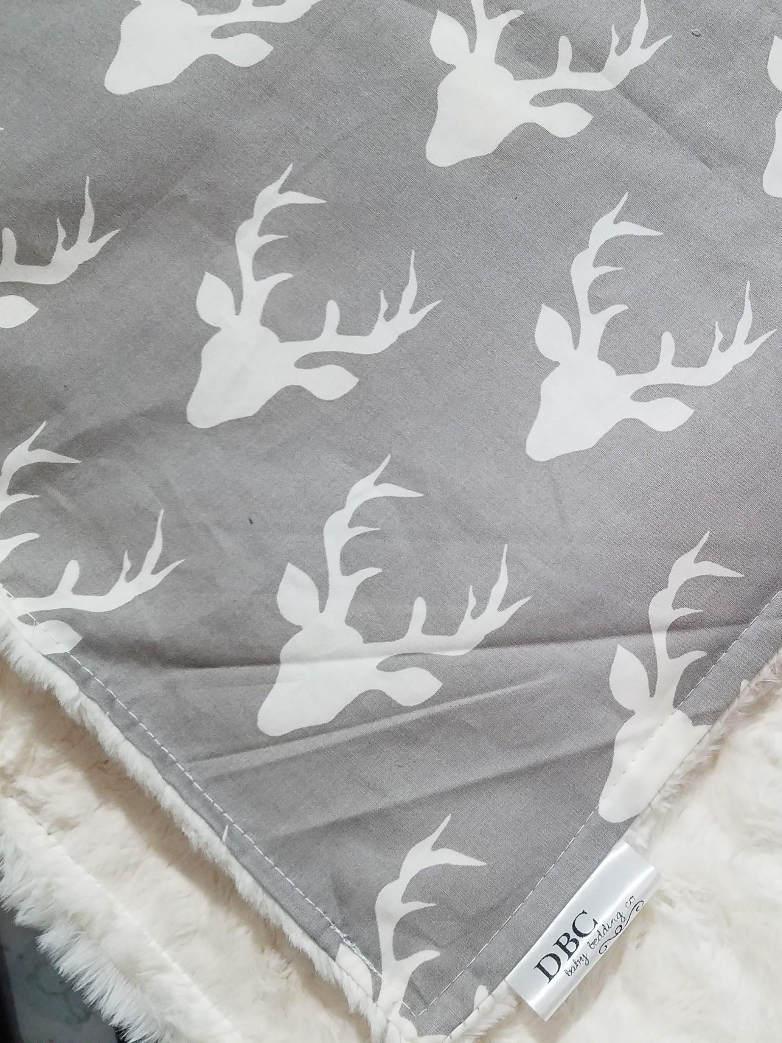 Standard Blanket - Light Gray Buck and Ivory Crushed Minky Blanket