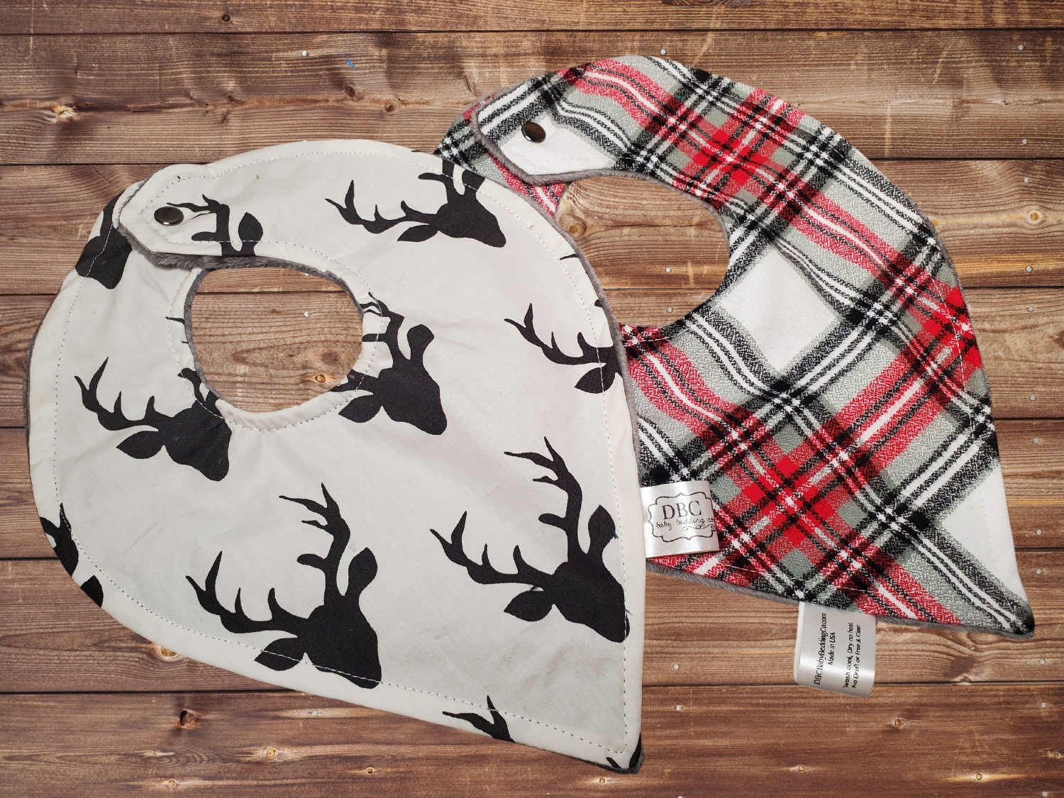 Bib set- Buck and White Plaid Woodland Bibs