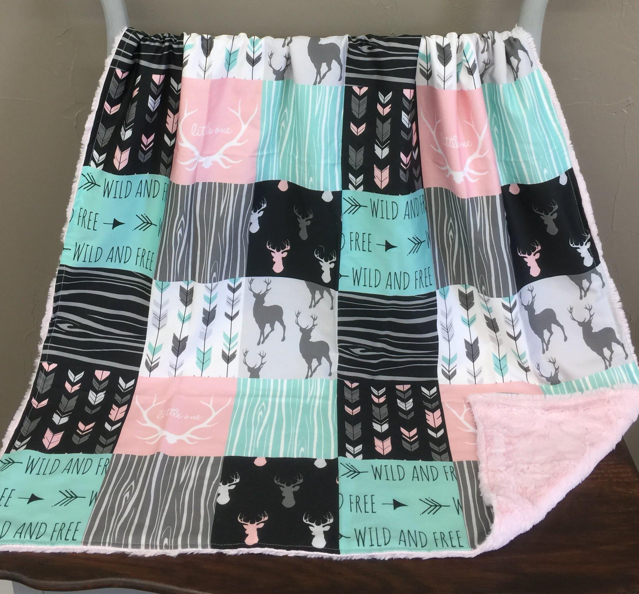 Twin, Full, Queen Comforter - Wild Free Deer Girl Patchwork Print Blanket or Comforter