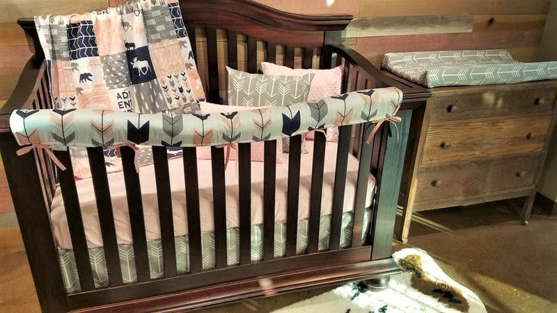 Custom Girl Crib Bedding - Adventure Moose Bear Woodland Crib Bedding & Nursery Collection