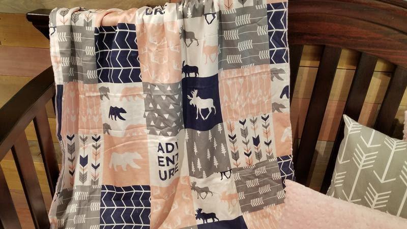 Custom Girl Crib Bedding - Adventure Moose Bear Woodland Crib Bedding & Nursery Collection