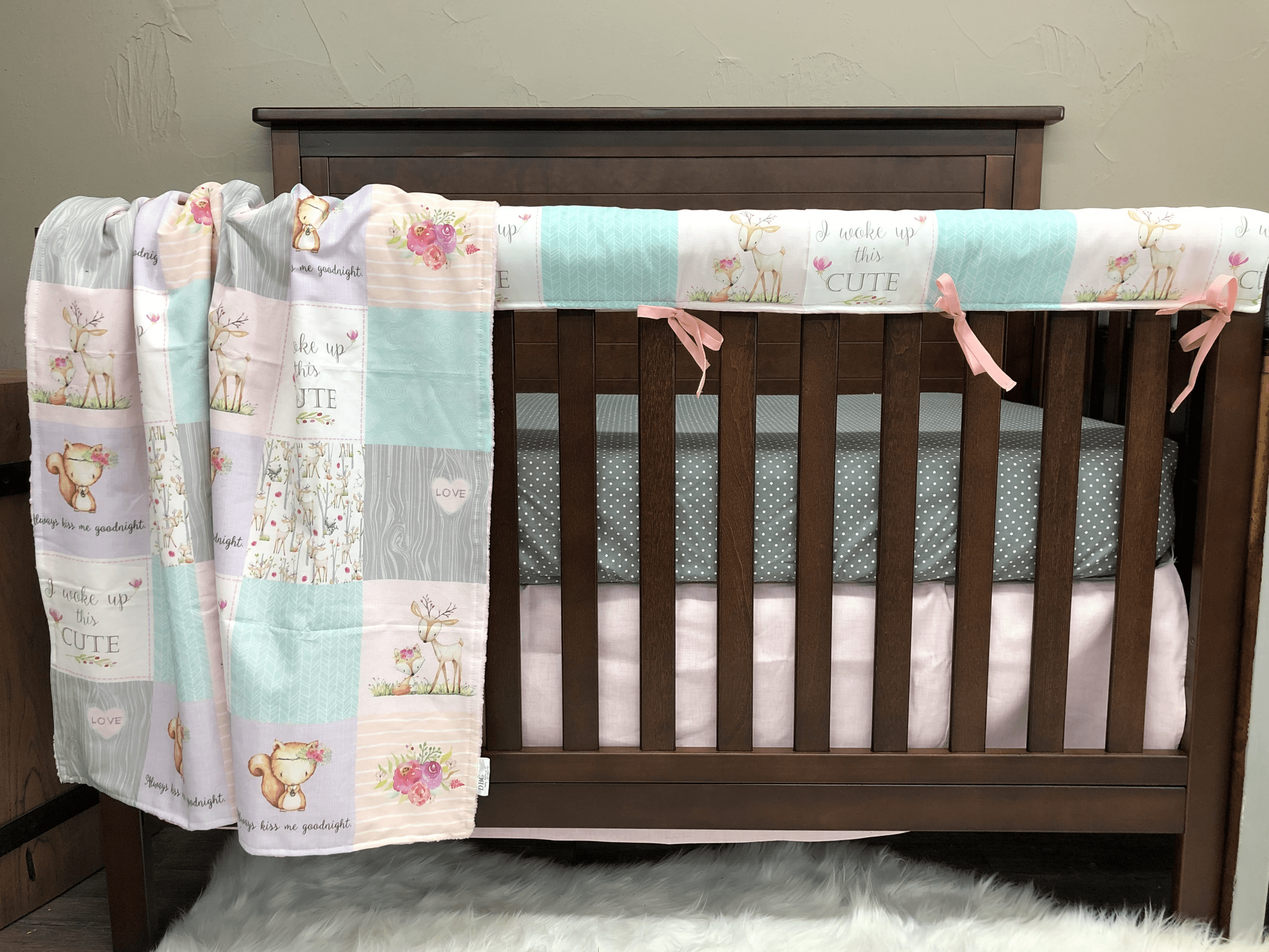 Custom Girl Crib Bedding - Deer, Fox Woodland Baby Bedding Collection