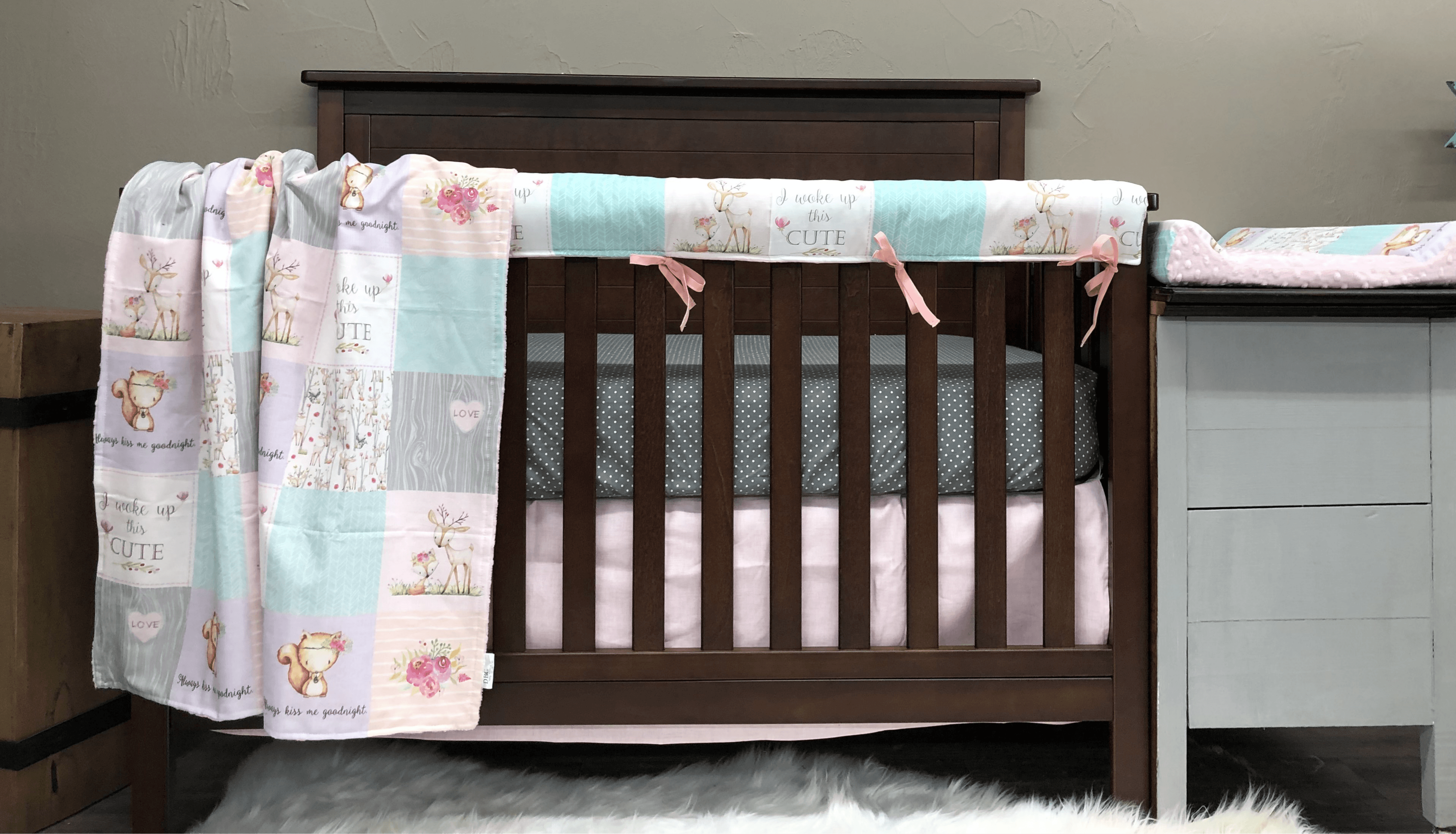 Custom Girl Crib Bedding - Deer, Fox Woodland Baby Bedding Collection