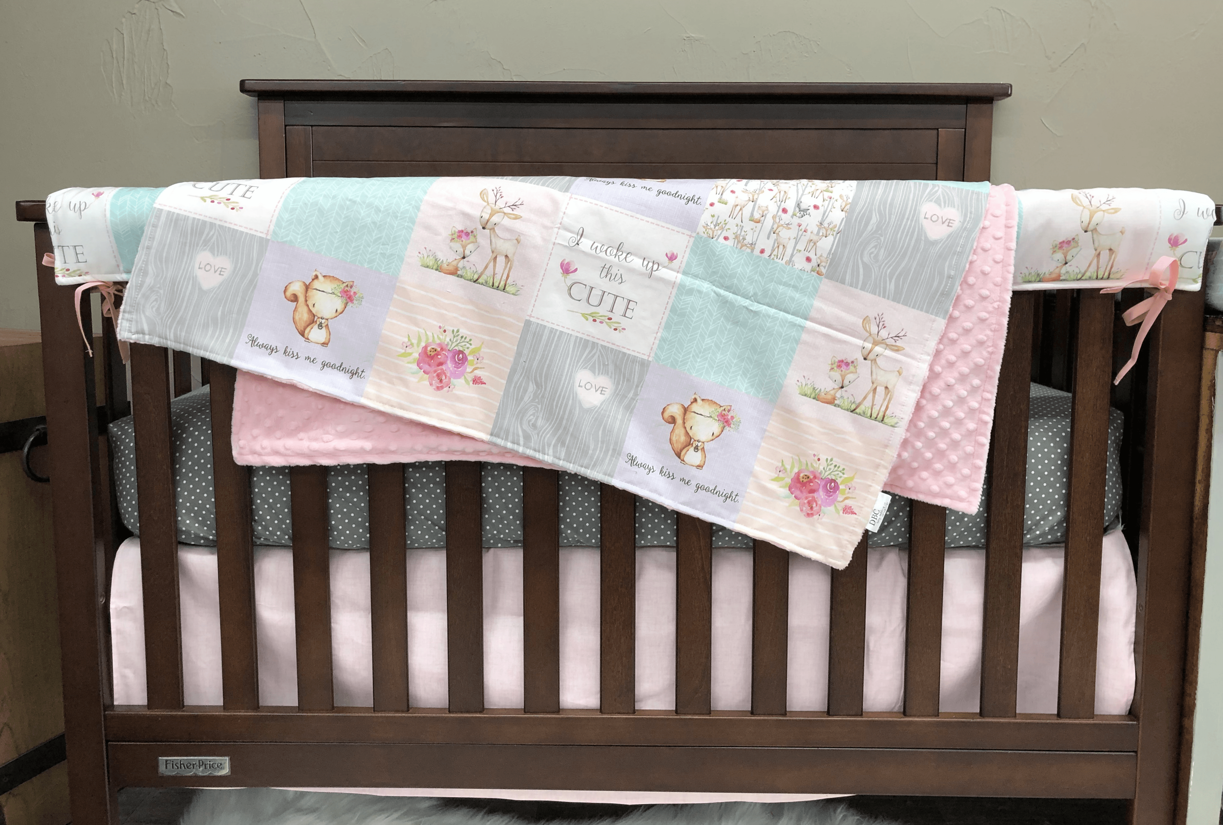 Custom Girl Crib Bedding - Deer, Fox Woodland Baby Bedding Collection
