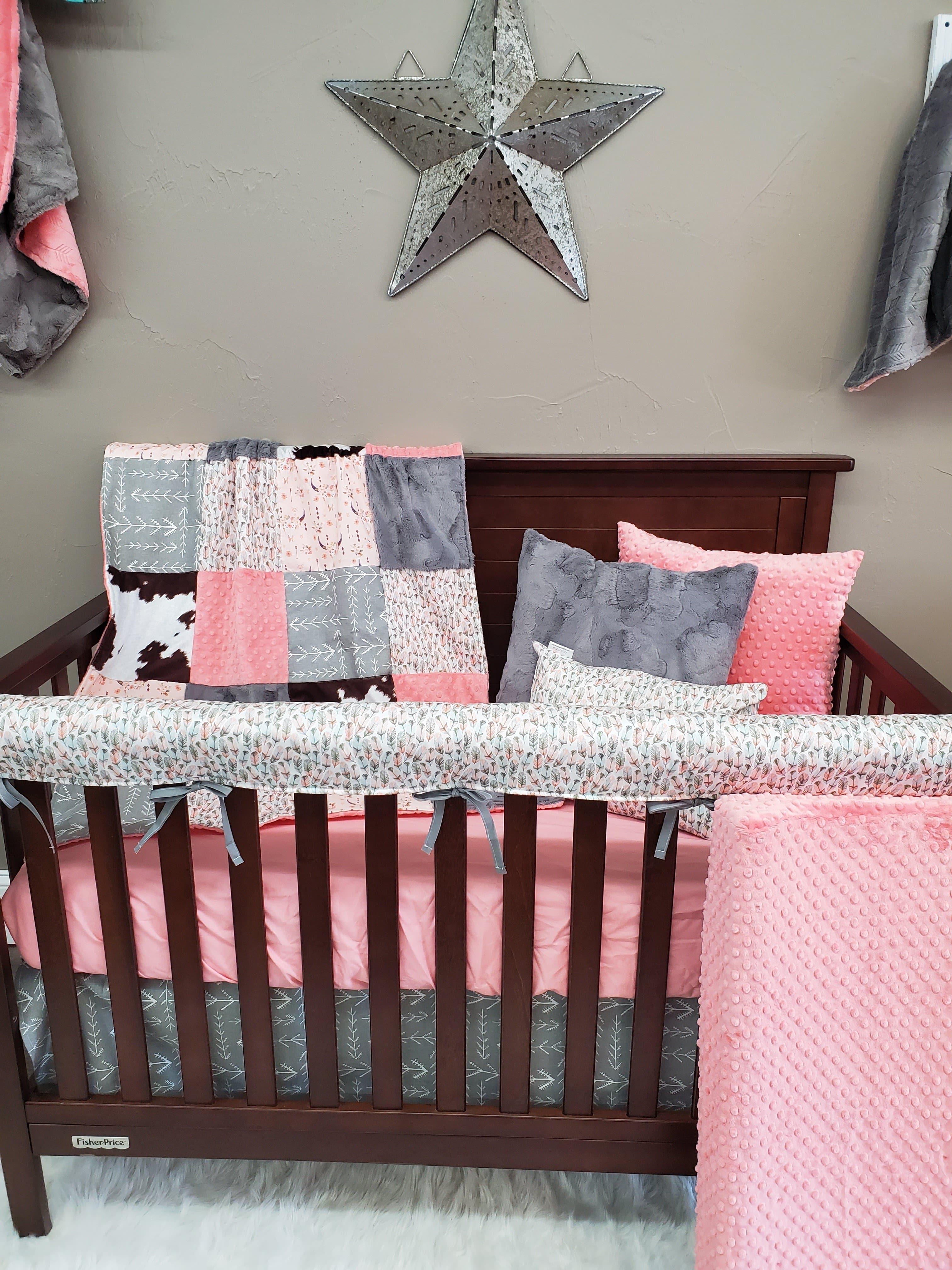 Custom Girl Crib Bedding - Steer and Brownie Calf Western Baby Bedding Collection