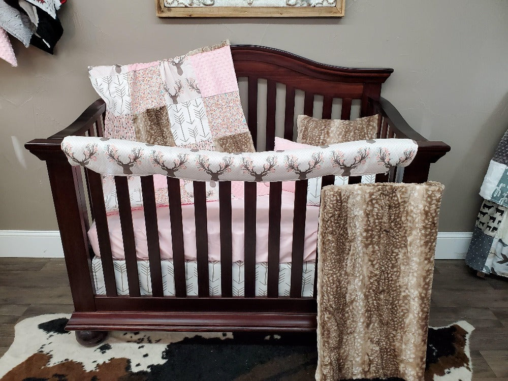 Girl Crib Bedding - Tulip Fawn and Feather Woodland Girl Baby Bedding Collection