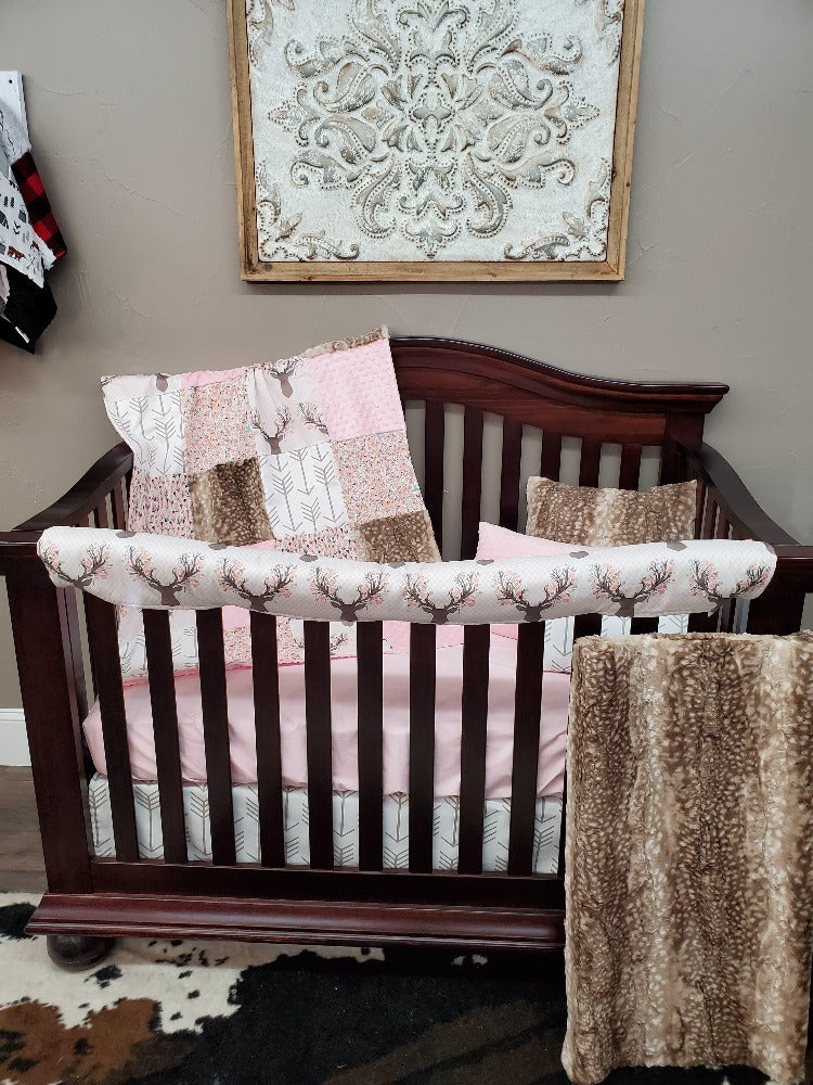 Girl Crib Bedding - Tulip Fawn and Feather Woodland Girl Baby Bedding Collection