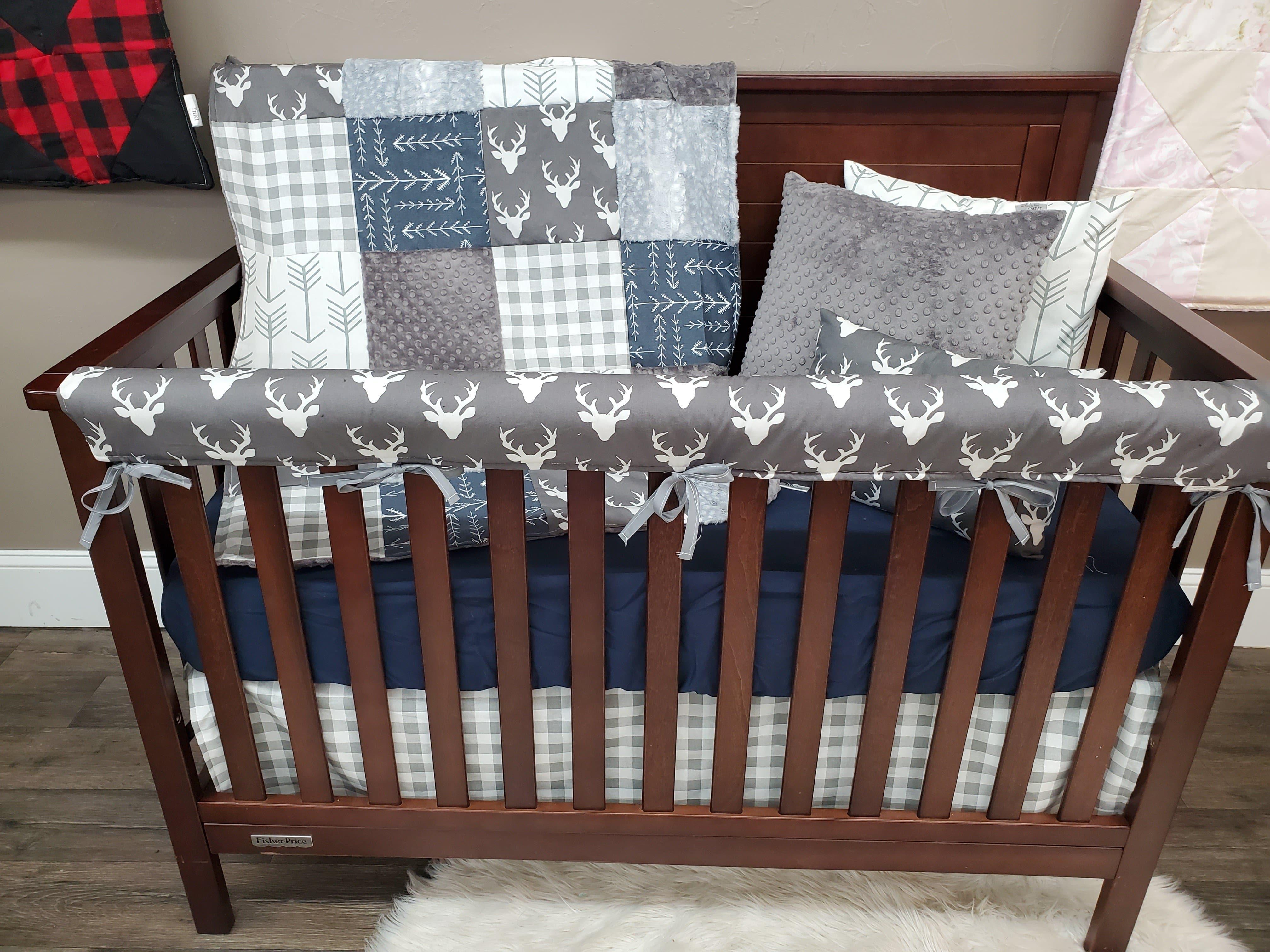 Ready Ship Boy Crib Bedding - Buck and Silver Fawn Woodland Baby Bedding & Nursery Collection