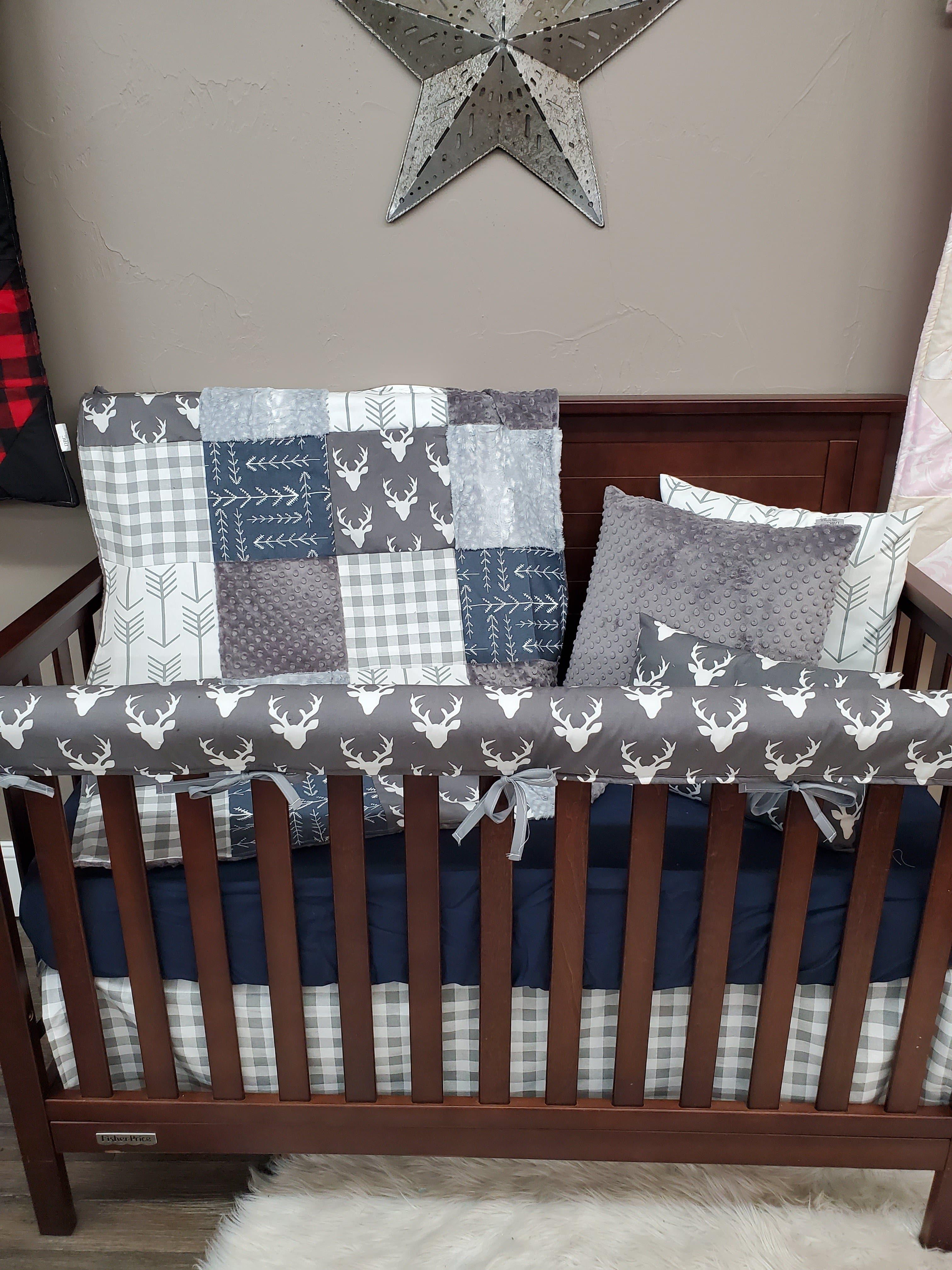 Ready Ship Boy Crib Bedding - Buck and Silver Fawn Woodland Baby Bedding & Nursery Collection